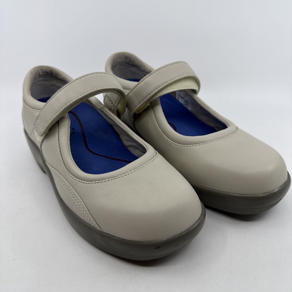 APEX Women's Beige Leather Mary Jane Comfort Causal Shoes 8 X-Wide
